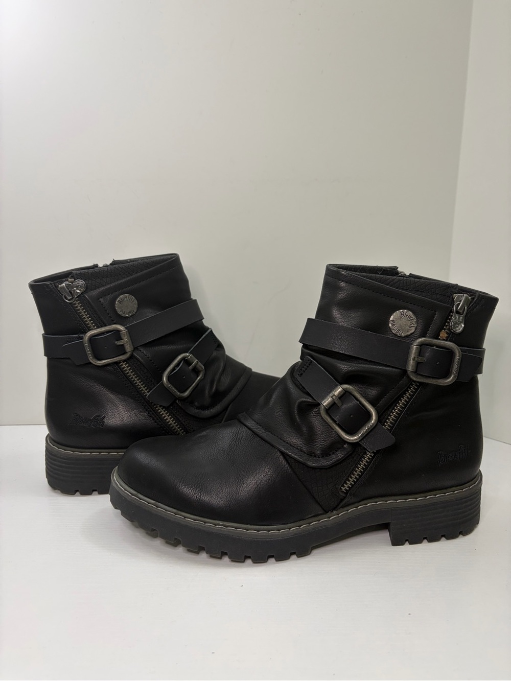Blowfish Malibu Ronin Black Double Buckle Strap Vegan Combat Boots Size 10